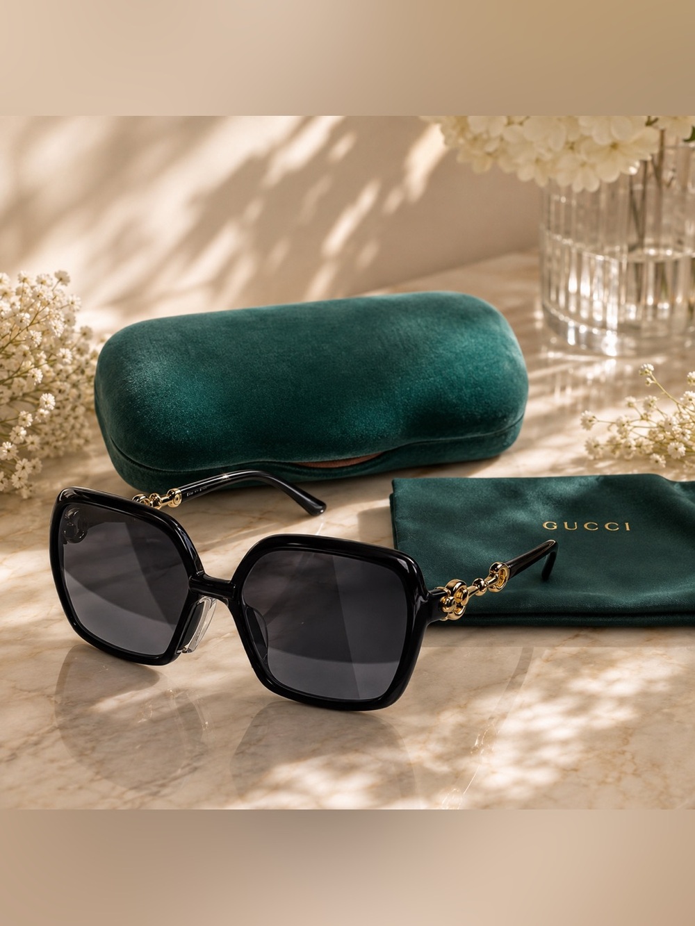 Gucci GG0744SK Oversized Square Black Sunglasses Women w/ Case & Italy